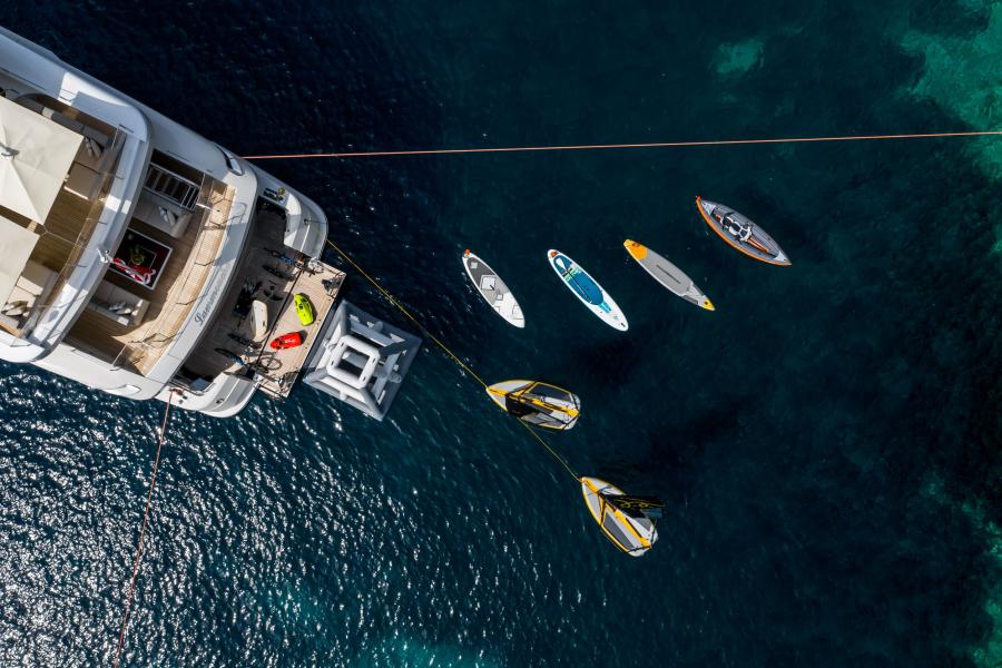 Aerial photo of boat and toys - LAMMOUCHE PHOTOSHOOT - SYM Superyacht Management, Port Camille Rayon, Golfe Juan